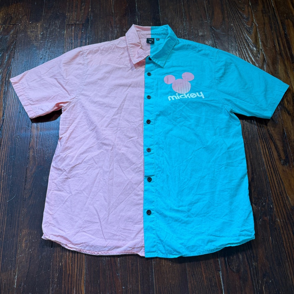 Neff Disney Mickey Mouse Shirt Mens Medium Pink Turquoise Split Colorblock Top